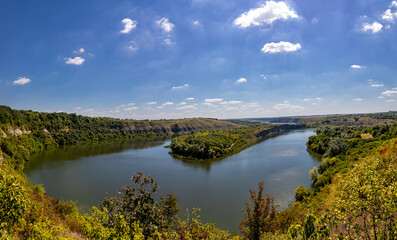 The Dniester river canyon and its banks. Rocks of the Dniester Canyon.