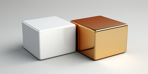 Obraz premium Edler Würfel in Gold mit weiß im Querformat für Banner, ai generativ