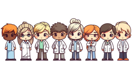 group of doctors shirt design graphic, cute happy,isolated on a transparent background.