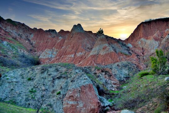 Polychromatic gullies of colored clay in the upper valley dale Enza River between the provinces of Reggio Emilia and Parma. Vetto, Emilia Romagna, Italy