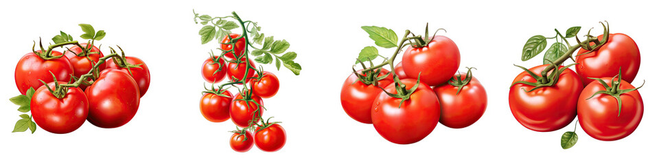 Vine tomatoes Vegetable Hyperrealistic Highly Detailed Isolated On Plain White Background - obrazy, fototapety, plakaty