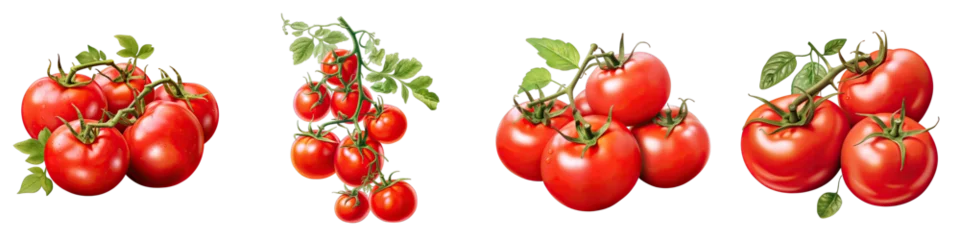 Fotobehang Vine tomatoes Vegetable Hyperrealistic Highly Detailed Isolated On Plain White Background © Wander Taste