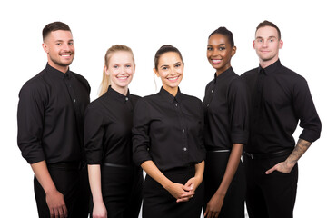Happy Waitstaff Team Standing, Crossing Arms Isolated on Transparent Background.