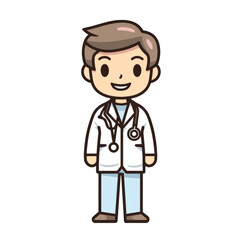Fototapeta premium Man as a doctor shirt, cute happy kawaii style isolated on a transparent background.