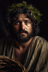 Ancient Roman or Greek citizen wearing a laurel on his head (Generative AI)