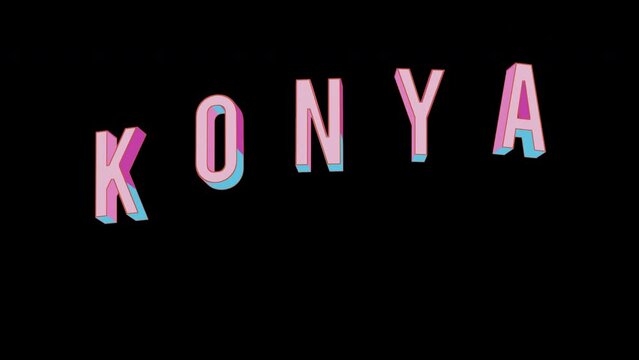 Bright letters jump merrily in the inscription KONYA city. Retro. Alpha channel black. Looped from frame 120 to 240, Alpha BW at the end