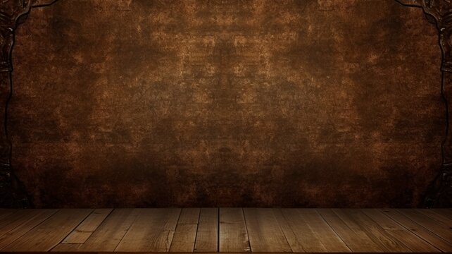Brown Texture Decorated Stage. Photorealistic modern Theater stage. Horizontal Background. Ai Generated Minimalistic Screen Wallpaper.