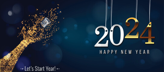 2024 New Year. 2024 Happy New Year greeting card. 2024 Happy New Year background. - obrazy, fototapety, plakaty