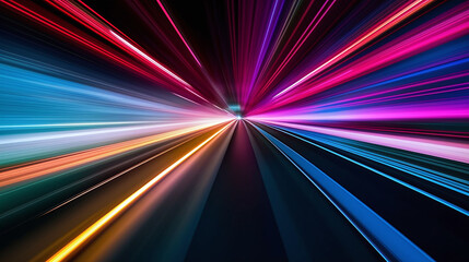 Abstract speed motion colorful light trails in tunnel