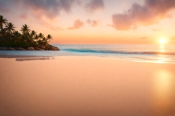 Fototapeta na wymiar A photorealistic 3D rendering of a close-up sea sand beach with a beautiful beach landscape