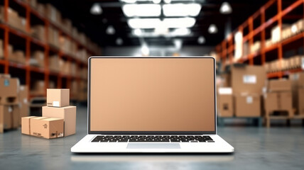 Laptop computer mockup blank white screen on desk. business website concept.