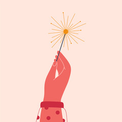 Female hand holds sparkler. Vector illustration - 657818114