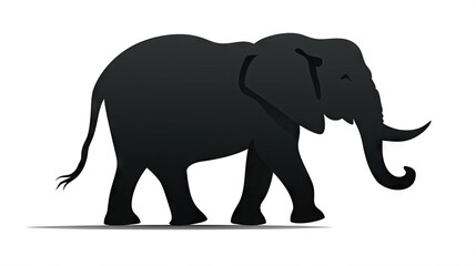  a black elephant standing on top of a white floor next to a white wall.  generative ai