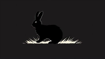  a rabbit sitting in the grass on a black background with a shadow.  generative ai