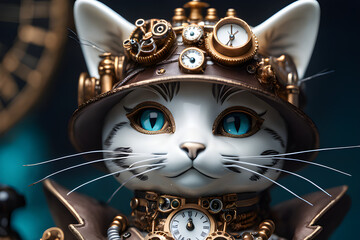 Porcelain Steampunk Cat - AI Generated