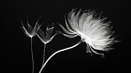  a black and white photo of a flower on a black background.  generative ai