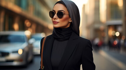 Obraz premium An Arabian woman adorned in modern fashion, AI Generative.