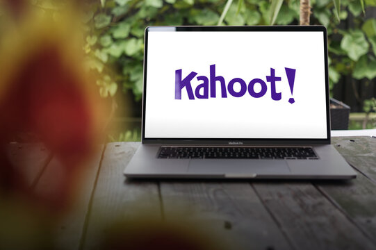 Kahoot! logo, a game-based learning platform, displayed on MacBook Pro screen