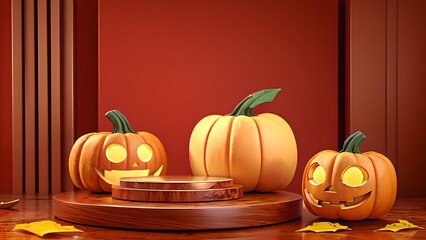 Moderner Halloween Hintergrund mit Kürbissen und Herbstlaub