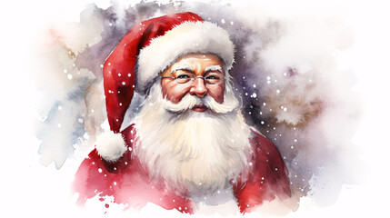 Watercolor Illustration: Portrait of Santa Claus on white background