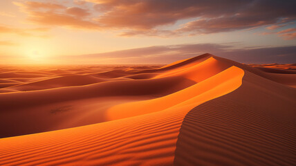 Fototapeta na wymiar photograph of Beautiful sand dunes in the Sahara desert. wide angle lens sunset lighting generative ai
