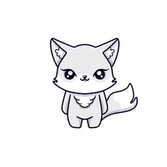 Cute little cub arctic fox with fluffy tail cartoon chibi style
