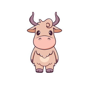 Cute cartoon cow with horns standing on two legs  