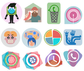 Set of icons about users of digital devices, Internet, messengers, online people, network, technology