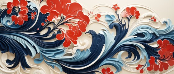 chinese lunar new year. swirling pattern. wave background , red and white and blue. Luck. generative ai

