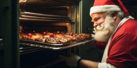 Santas Culinary Delight: Pulling a Mouthwatering Christmas Roast Turkey from the Oven