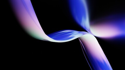 Abstract liquid glass holographic iridescent neon curved wave in motion dark background 3d render. Gradient design element for banners, backgrounds, wallpapers and covers.