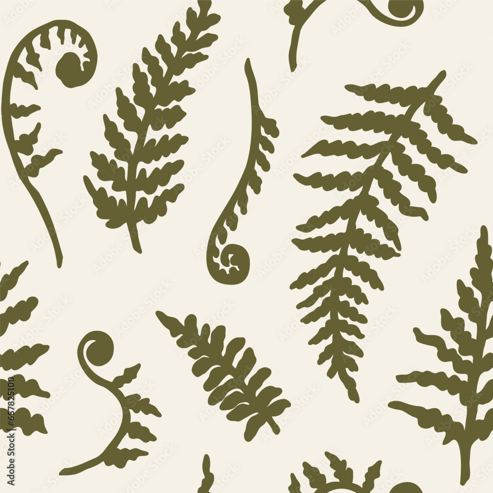 Wall mural flat vector fern branch seamless pattern