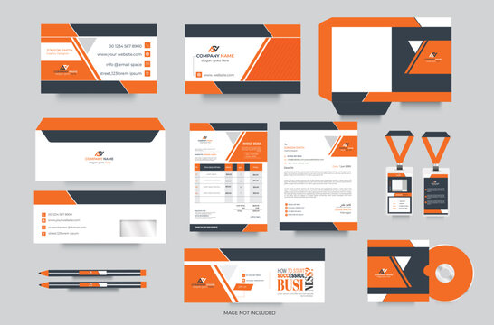  professional and modern Corporate business print  stationery design set template orange color