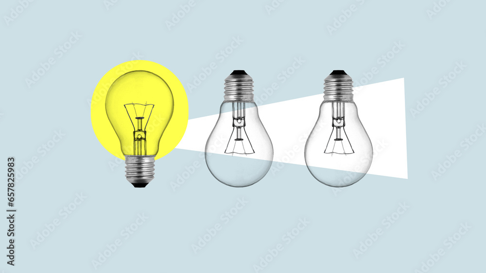Aufkleber share knowledge is shown using collage of the photo of light bulbs. motivational skills and leadersh