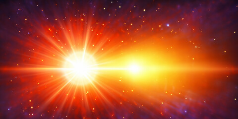 glühend orange Sonne. Feuerball mit feurigen Sturm aus Flammen und Strahlen werden ins Universum explodiert, Hintergund aus hellem leuchten und glühen - obrazy, fototapety, plakaty