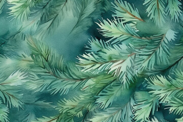 Watercolor Christmas with fir branches background. Generative AI