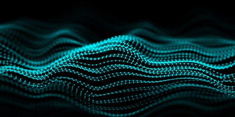 Style wave pattern background. The futuristic digital texture. Abstract structure of network connection. Big data visualization. 3D rendering.