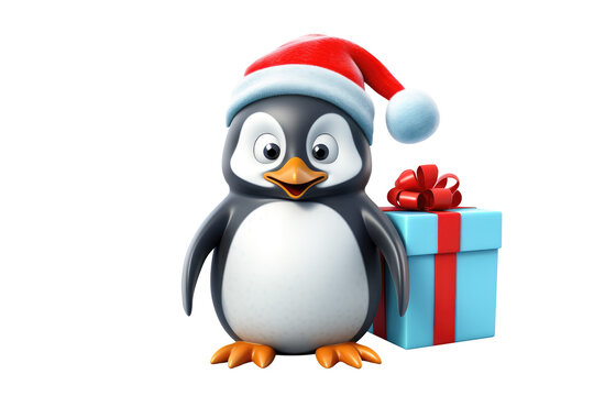 Christmas Cute Little Penguin on a white background. Generative AI