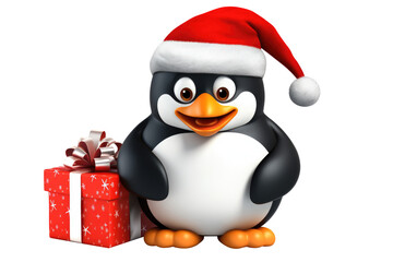 Christmas Cute Little Penguin on a white background. Generative AI