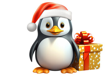 Christmas Cute Little Penguin on a white background. Generative AI