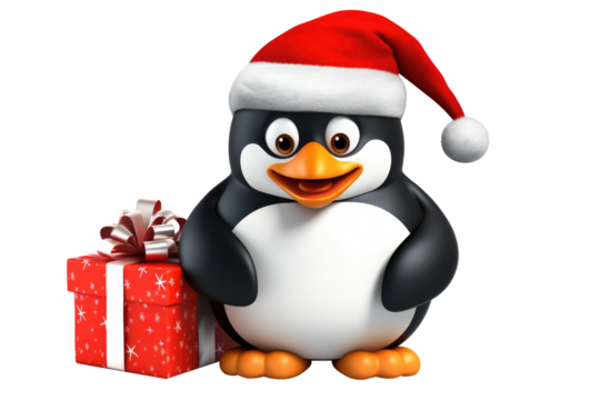 Christmas Cute Little Penguin on a white background. Generative AI