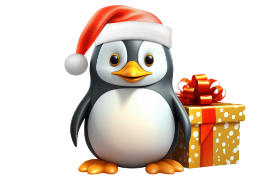 Christmas Cute Little Penguin on a white background. Generative AI