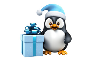 Christmas Cute Little Penguin on a white background. Generative AI
