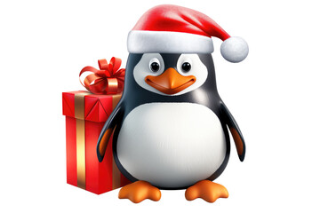 Obraz premium Christmas Cute Little Penguin on a white background. Generative AI