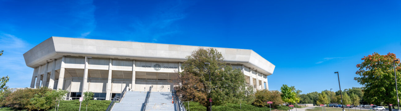 Ames, IA, USA - 10.1.2023: Entrance to Hilton Coliseum at Iowa State University.