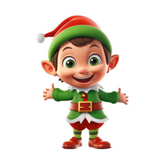 cute little kid boy wearing green elf Christmas costume.. Generative AI