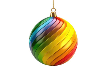 rainbow Christmas ball with ribbon and a bow, isolated on background. Generative AI