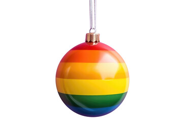 rainbow Christmas ball with ribbon and a bow, isolated on background. Generative AI