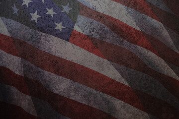 Rusty iron background with image USA flag. American holiday poster. Banner, flyer, sticker, greeting card, postcard.
