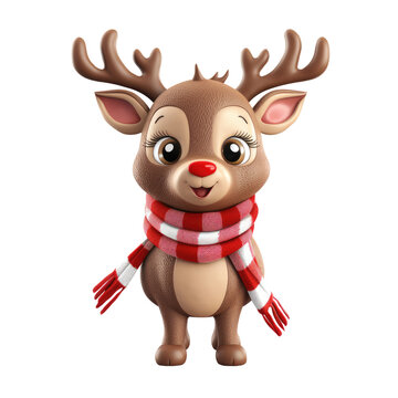 3d Deer funny cartoon character Rudolph Cute. Generative AI